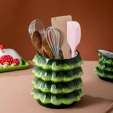 HPYNPES Large Ceramic Christmas Utensil Holder - Festive Christmas Tree Design for Holiday Kitchen Decor