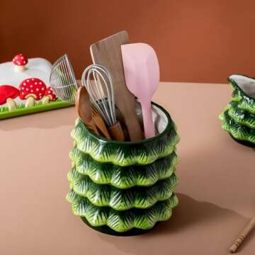 HPYNPES Large Ceramic Christmas Utensil Holder - Festive Christmas Tree Design for Holiday Kitchen Decor