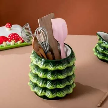 HPYNPES Large Ceramic Christmas Utensil Holder - Festive Christmas Tree Design for Holiday Kitchen Decor