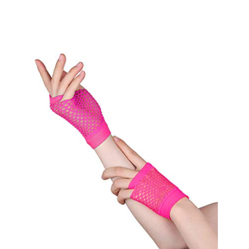 Blulu 80s Accessories Women Lace Headband Earrings Fishnet Gloves Necklace Bracelet for 80s Retro Party Halloween(Rose Red)