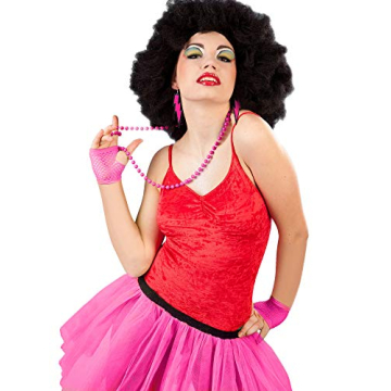 Blulu 80s Accessories Women Lace Headband Earrings Fishnet Gloves Necklace Bracelet for 80s Retro Party Halloween(Rose Red)