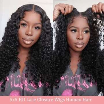 Bugtum Glueless Wigs Human Hair Pre Plucked Pre Cut 5x5 HD Lace Closure Wear and Go Deep Wave Curly ...