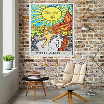 Tarot Tapestry, The Sun Tarot Card Tapestry, Medieval Europe Tapestry Wall Hanging Tapestries for Li...