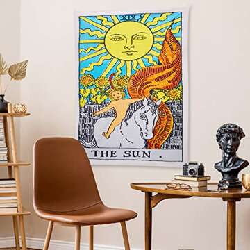 Tarot Tapestry, The Sun Tarot Card Tapestry, Medieval Europe Tapestry Wall Hanging Tapestries for Living Room Bedroom Dorm Decor, 51 x 59 inches