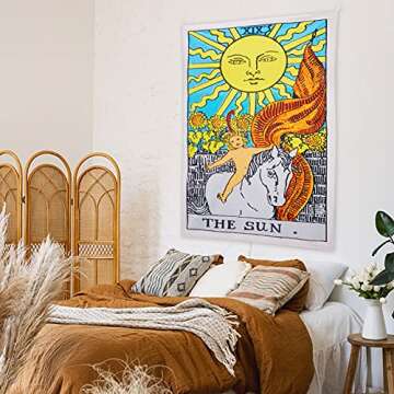 Tarot Tapestry, The Sun Tarot Card Tapestry, Medieval Europe Tapestry Wall Hanging Tapestries for Living Room Bedroom Dorm Decor, 51 x 59 inches