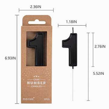 PHD CAKE Luxe Black 1 Birthday Candle for Celebrations