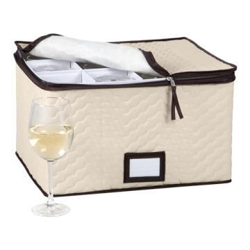 Wine Glass Storage Box with Dividers - Holds 12 Standard Size Wine Glasses up to 10" Tall - Stemware...