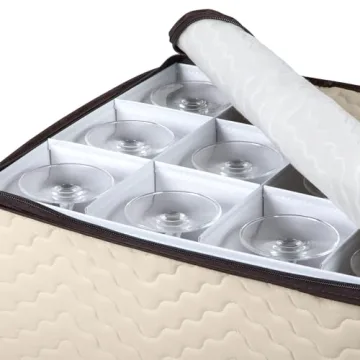 Wine Glass Storage Box with Dividers - Holds 12 Standard Size Wine Glasses up to 10" Tall - Stemware Storage Case - Protects Fine China - Durable Quilted Microfiber Bin with Carry Handles