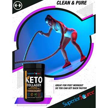 Superior Source Keto Collagen Protein Powder Chocolate (14 oz), Grass Fed Collagen Peptides with MCT Oil, 23 (17 g) Servings, Pre/Post Workout, Gluten Free, Paleo Friendly, Non-GMO