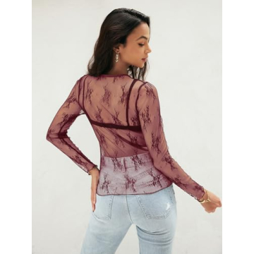 Lace Sheer Mesh Long Sleeve Top for Elegant Outfits