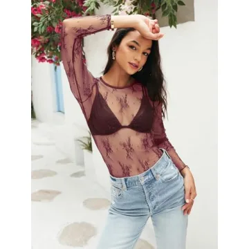 Lace Sheer Mesh Long Sleeve Top for Elegant Outfits