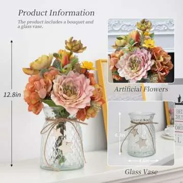Artgar Artificial Flowers with Vase - Hydrangea Artificial Flowers Silk Artificial Flower Arrangemen...