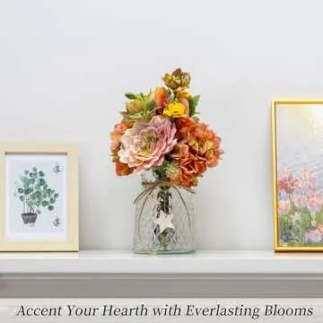 Artgar Artificial Flowers with Vase - Hydrangea Artificial Flowers Silk Artificial Flower Arrangement Fake Flowers in Vase with Tulips Dahlias for Home Office Kitchen Bathroom Table Centerpieces
