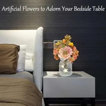 Artgar Artificial Flowers with Vase - Hydrangea Artificial Flowers Silk Artificial Flower Arrangement Fake Flowers in Vase with Tulips Dahlias for Home Office Kitchen Bathroom Table Centerpieces