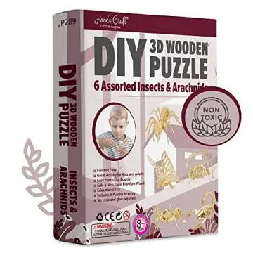 Hands Craft DIY 3D Wooden Puzzle – 6 Assorted Insects & Arachnids Bundle Pack Brain Teaser Puzzles...