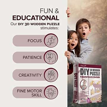 Hands Craft DIY 3D Wooden Puzzle – 6 Assorted Insects & Arachnids Bundle Pack Brain Teaser Puzzles Educational STEM Toy Adults and Kids to Build Safe and Non-Toxic Easy Punch Out Premium Wood JP2B9