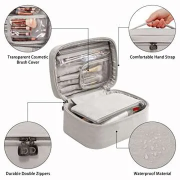 KTMOUW Makeup Bag Waterproof Cosmetic Bag Leather Makeup Travel Bag Portable Makeup Brush Bag Multifunctional Makeup Organizer Bag for Women Girls, 2-Pack, Grey