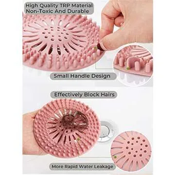 Hair Catcher Rubber Stopper Shower Drain Covers for Bathroom, Bathtub, Handbasin, Tub, Kitchen, Sink, Strainer, Sewer, Plug, Filter, Trap, Home, Drain Protectors, Easy to Install and Clean 5 Pack
