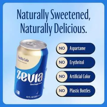 Zevia Zero Sugar Soda, Vanilla Cola, 12 oz Cans (24-Pack) – Naturally Sweetened, Zero Calorie Sugar Free Soda - Non-GMO Project Verified, Gluten-Free, Vegan