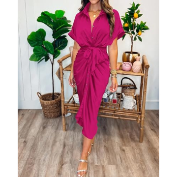 BTFBM Elegant Ruched Summer Maxi Dress for Women