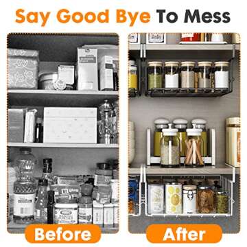 Hanging Under Shelf Storage Basket, 2 Pack Foldable Under Cabinet Metal Desk Storage Wire Rack Organ...