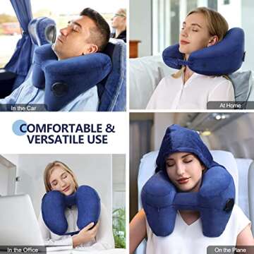 Inflatable Pillow for Airplane Travel, Comfortably Supports Head,Neck and Chin with Soft Velour Cove...