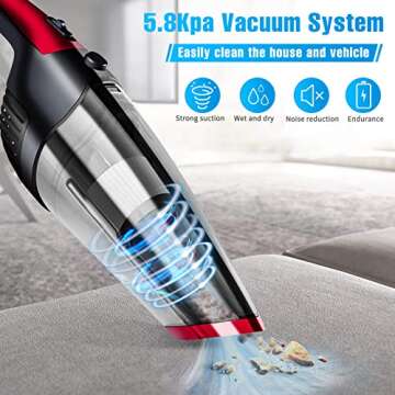 Fityou Handheld Vacuum Cleaner Cordless, Rechargeable (USB Charge), Powerful Suction Cleaner, Portab...