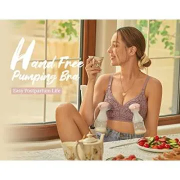 MOMANDA Women's Pumping Bra Hands Free Cute Lace Support Nursing Bras for Maternity Breast Beige 34C