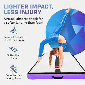 AirTrack 13’ Inflatable Gymnastics Mat with Air Pump | Compact Home Gym Exercise Equipment | 3ft x 13ft x 4 Inch Thick Tumbling Air Mat