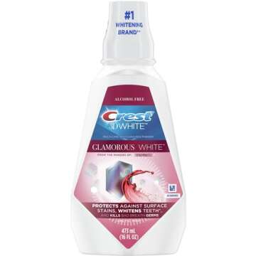 Crest 3D White Glamorous White Alcohol Free Multi-Care Whitening Mouthwash, Fresh Mint, 16 Fl Oz (47...