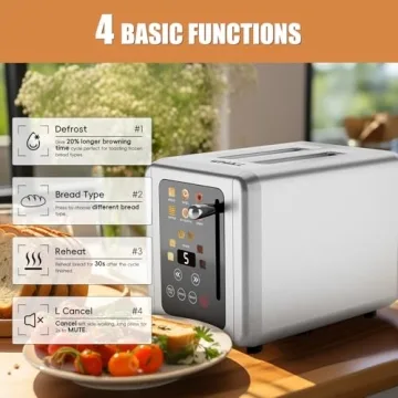WHALL 2 Slice Touch Screen Toaster with Defrost Function