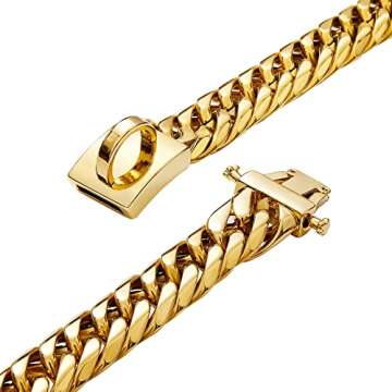 BAOBOTE Gold Chain Dog Collar with Secure Snap Buckle,19MM Cuban Link Dog Collar,Chew Proof Heavy Du...