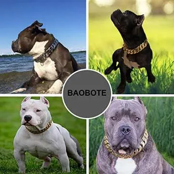 BAOBOTE Gold Chain Dog Collar with Secure Snap Buckle,19MM Cuban Link Dog Collar,Chew Proof Heavy Duty Pitbull Collar for Medium and Large Dogs(14" Gold)