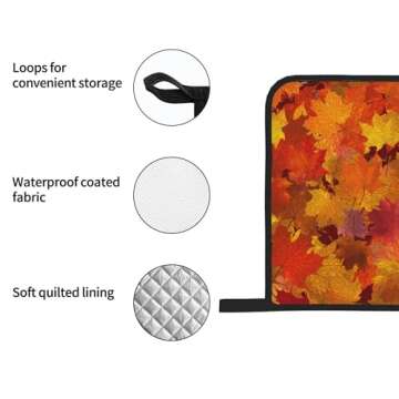 Fall Autumn Maple Leaves Oven Mitts and Pot Holders Sets Heat Resistant Non-Slip Kitchen Potholder Oven Gloves for Baking Cooking Grilling BBQ Mittens Kitchen Decor and Accessories Gifts