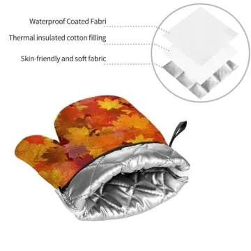 Fall Autumn Maple Leaves Oven Mitts and Pot Holders Sets Heat Resistant Non-Slip Kitchen Potholder Oven Gloves for Baking Cooking Grilling BBQ Mittens Kitchen Decor and Accessories Gifts