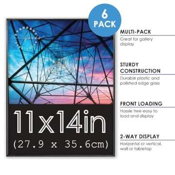 Standard Goods Home Décor Front-Loading Picture Frames, 6-Pack Black - Wall or Table Display, Horiz...