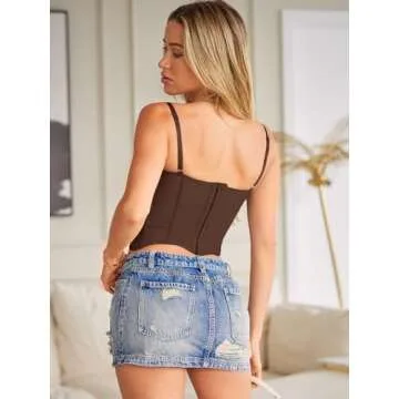 Dealmore Corset Tops For Women Going Out Lace Mesh Date Night Spaghetti Strap Party Club Fall Outfits Clothes Fashion 2025 Brown Small