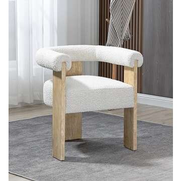 Meridian Furniture 566Cream-C Barrel Collection Mid-Century Modern Dining Chair with Solid Wood Natural Finish, Rich Cream Boucle Fabric, 27.5" W x 24" D x 28" H, Cream