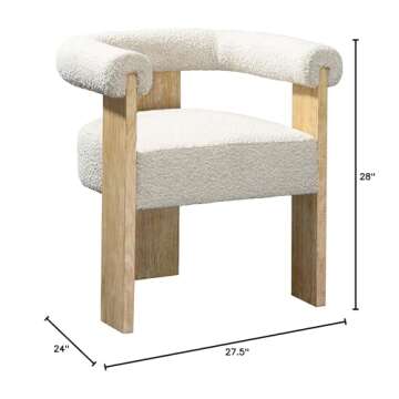 Meridian Furniture 566Cream-C Barrel Collection Mid-Century Modern Dining Chair with Solid Wood Natural Finish, Rich Cream Boucle Fabric, 27.5" W x 24" D x 28" H, Cream