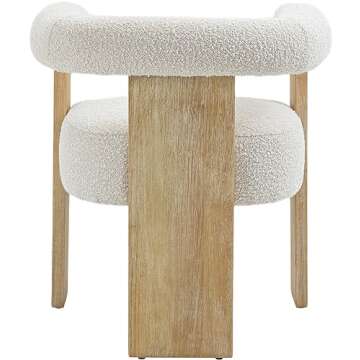 Meridian Furniture 566Cream-C Barrel Collection Mid-Century Modern Dining Chair with Solid Wood Natural Finish, Rich Cream Boucle Fabric, 27.5" W x 24" D x 28" H, Cream