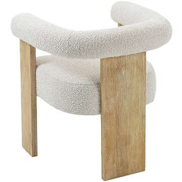Meridian Furniture 566Cream-C Barrel Collection Mid-Century Modern Dining Chair with Solid Wood Natural Finish, Rich Cream Boucle Fabric, 27.5" W x 24" D x 28" H, Cream