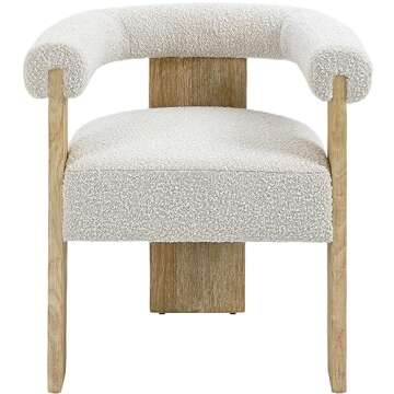 Meridian Furniture 566Cream-C Barrel Collection Mid-Century Modern Dining Chair with Solid Wood Natural Finish, Rich Cream Boucle Fabric, 27.5" W x 24" D x 28" H, Cream