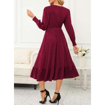 Dokotoo Fall Dresses for Women 2024 Wedding Guest Fashion Casual V-Neck Long Sleeve Empire Waist Dre...