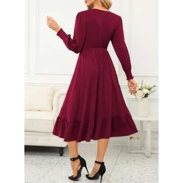 Dokotoo Fall Dresses for Women 2024 Wedding Guest Fashion Casual V-Neck Long Sleeve Empire Waist Dre...