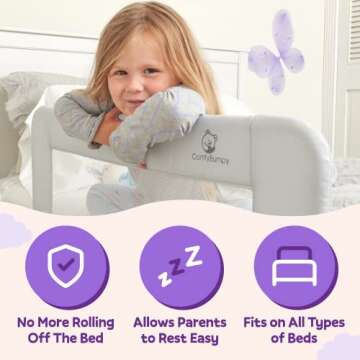 ComfyBumpy Toddler Bed Rail Guard | Bed Rails for Kids, Twin, Full, Queen & King Size Bed - Adjustable Bed Rail for Toddlers - Swing Down Baby Bed Side Rail - Gray, Regular (35.5" x 19.5"), Pack of 2