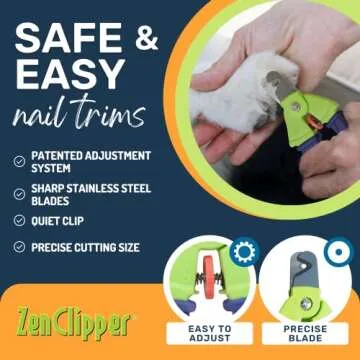 Zen Clipper Precise Safer Pet Nail Trimmer - Fully Adjustable Pet Claw Clipper for Dogs and Cats - Trims only The Amount of Nail You Chose Quick, Clean and Quiet Cut - Patented (Regular)