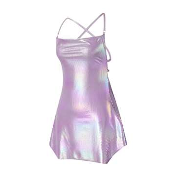 Rteyno Women Sparkly Dress Solid Color Spaghetti Strap Sleeveless Backless Party Dress for Cocktail Night Club Beach Dress (Colorful, One Size)