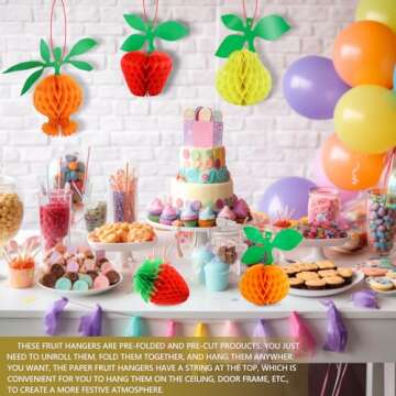 10PCS Sc0nni Waterproof Classic Designs Paper Fruit,Tissue Fruit Decorations Including Apple/Pear/Strawberry/Pomegranate/Orange with Hanging Rope.(Color Random)