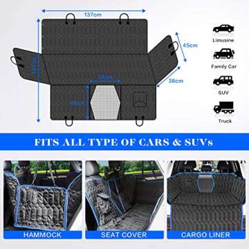 ［Upgraded Version］ Dog Car Seat Cover for Back Seat, 100% Waterproof Back Seat with Mesh Window, Scratch Proof Nonslip Dog Car Hammock for All Cars, Trucks