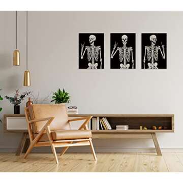 Gothic Skull Skeleton Rock and Roll Victory Hippie Posing Wall Art Canvas Farmhouse Gothic Theme 11x...